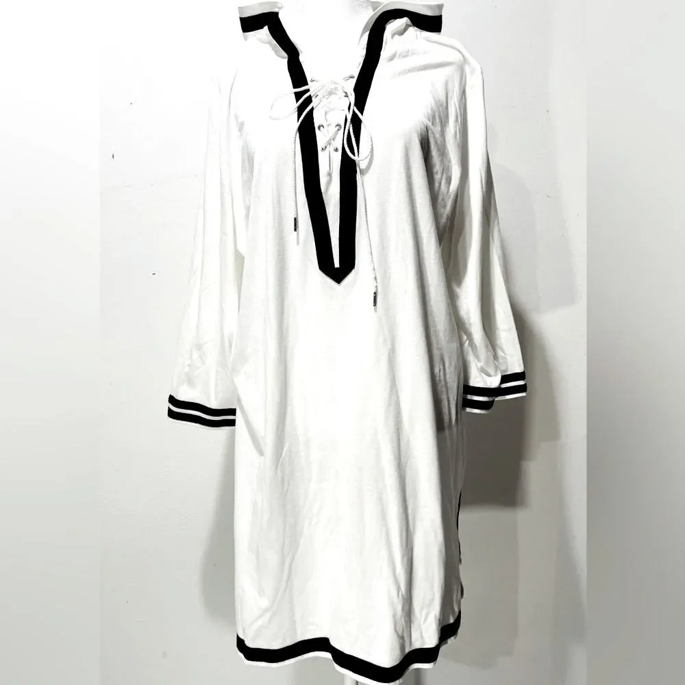 Paradise Bay beach cover up hooded swim tropical summer resort fishing women L